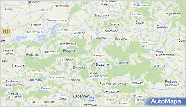 mapa Kamyk gmina Łapanów, Kamyk gmina Łapanów na mapie Targeo