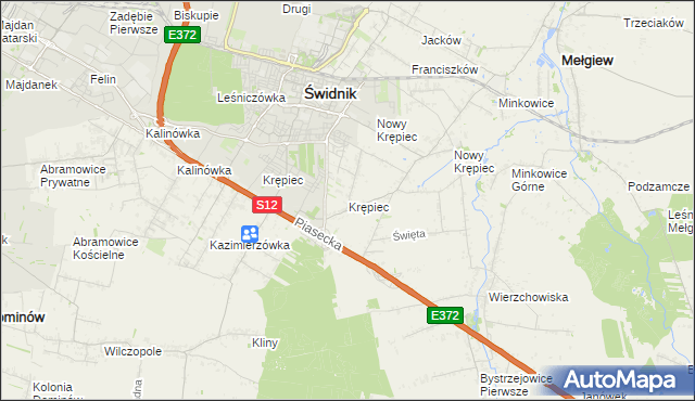 mapa Krępiec gmina Mełgiew, Krępiec gmina Mełgiew na mapie Targeo