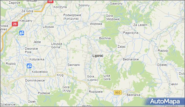 mapa Lipinki powiat gorlicki, Lipinki powiat gorlicki na mapie Targeo