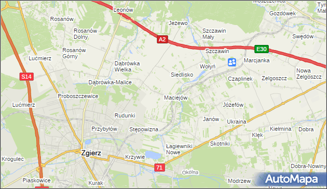 mapa Maciejów gmina Zgierz, Maciejów gmina Zgierz na mapie Targeo