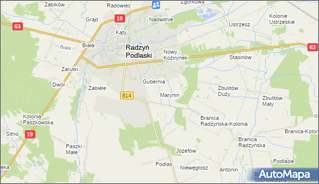 mapa Marynin gmina Radzyń Podlaski, Marynin gmina Radzyń Podlaski na mapie Targeo