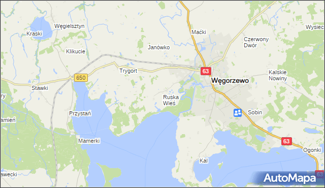 mapa Ruska Wieś gmina Węgorzewo, Ruska Wieś gmina Węgorzewo na mapie Targeo