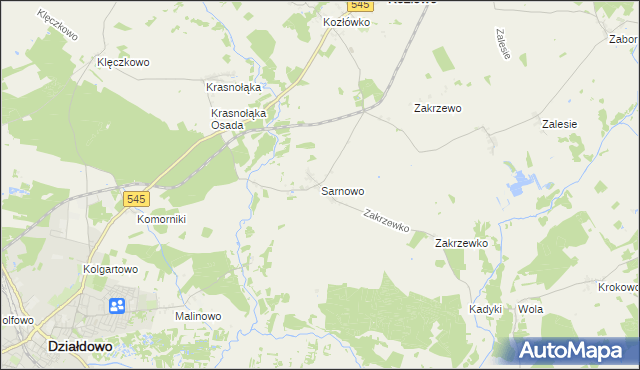 mapa Sarnowo gmina Kozłowo, Sarnowo gmina Kozłowo na mapie Targeo