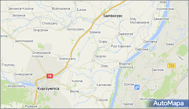 mapa Skotniki gmina Samborzec, Skotniki gmina Samborzec na mapie Targeo