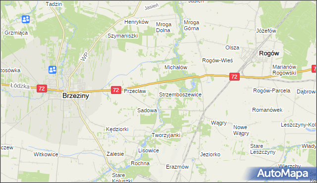 mapa Strzemboszewice, Strzemboszewice na mapie Targeo