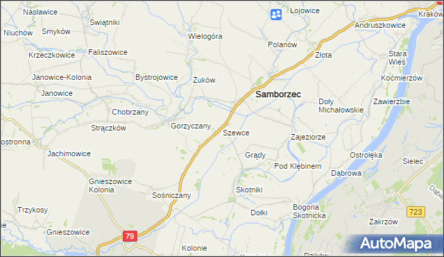 mapa Szewce gmina Samborzec, Szewce gmina Samborzec na mapie Targeo