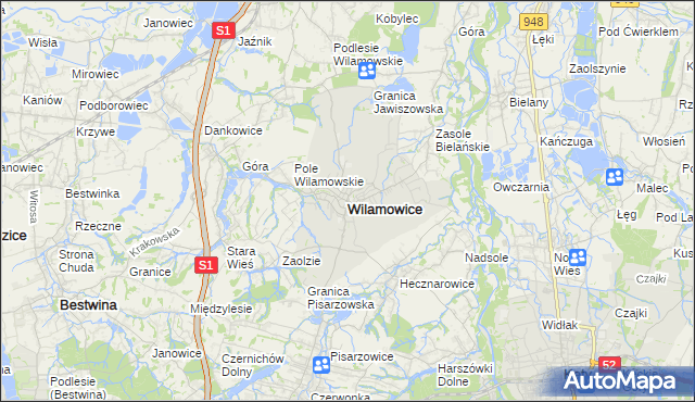 mapa Wilamowice powiat bielski, Wilamowice powiat bielski na mapie Targeo