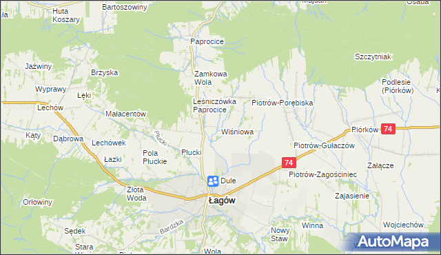 mapa Wiśniowa gmina Łagów, Wiśniowa gmina Łagów na mapie Targeo