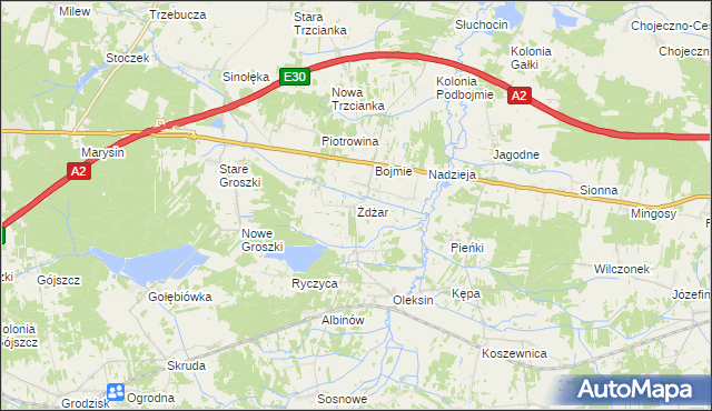 mapa Żdżar gmina Kotuń, Żdżar gmina Kotuń na mapie Targeo