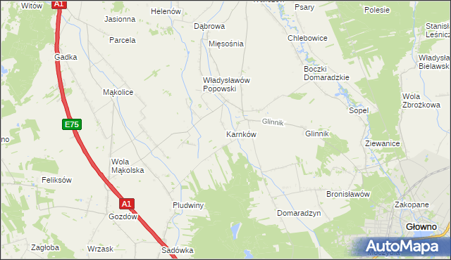 mapa Karnków gmina Głowno, Karnków gmina Głowno na mapie Targeo