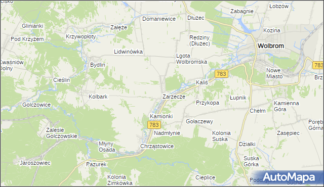 mapa Zarzecze gmina Wolbrom, Zarzecze gmina Wolbrom na mapie Targeo