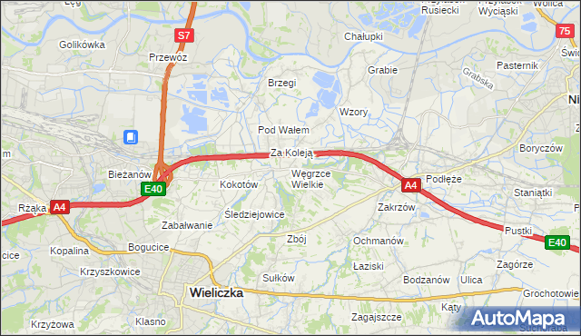 mapa Węgrzce Wielkie, Węgrzce Wielkie na mapie Targeo