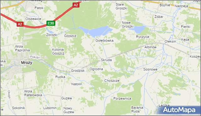 mapa Skruda gmina Mrozy, Skruda gmina Mrozy na mapie Targeo