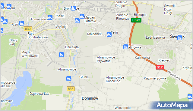 mapa Abramowice Prywatne, Abramowice Prywatne na mapie Targeo