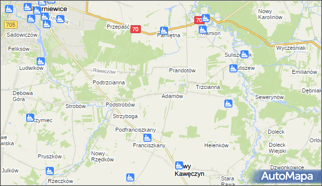 mapa Adamów gmina Nowy Kawęczyn, Adamów gmina Nowy Kawęczyn na mapie Targeo