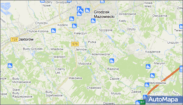 mapa Adamowizna gmina Grodzisk Mazowiecki, Adamowizna gmina Grodzisk Mazowiecki na mapie Targeo