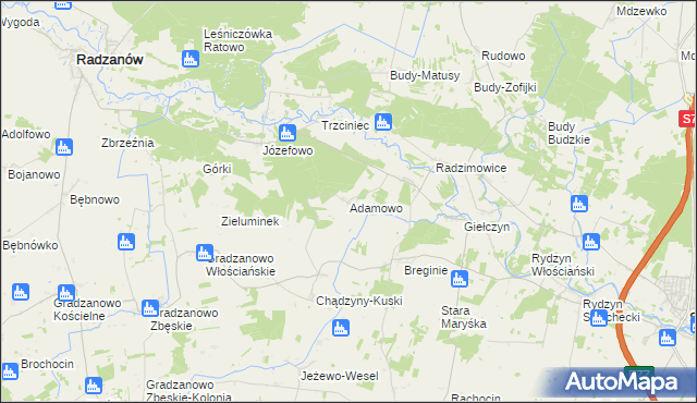 mapa Adamowo gmina Strzegowo, Adamowo gmina Strzegowo na mapie Targeo