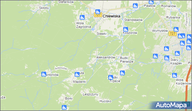 mapa Aleksandrów gmina Chlewiska, Aleksandrów gmina Chlewiska na mapie Targeo