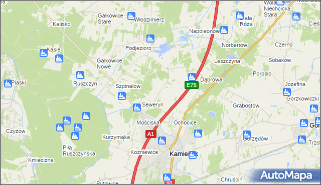 mapa Aleksandrów gmina Kamieńsk, Aleksandrów gmina Kamieńsk na mapie Targeo