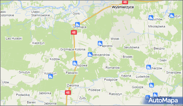 mapa Aleksandrów gmina Wyśmierzyce, Aleksandrów gmina Wyśmierzyce na mapie Targeo