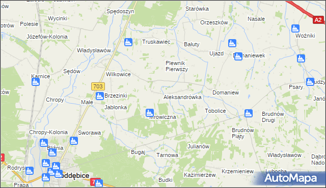 mapa Aleksandrówka gmina Dalików, Aleksandrówka gmina Dalików na mapie Targeo