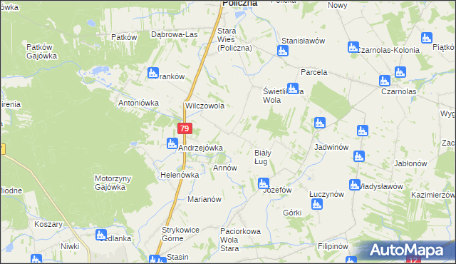 mapa Aleksandrówka gmina Policzna, Aleksandrówka gmina Policzna na mapie Targeo