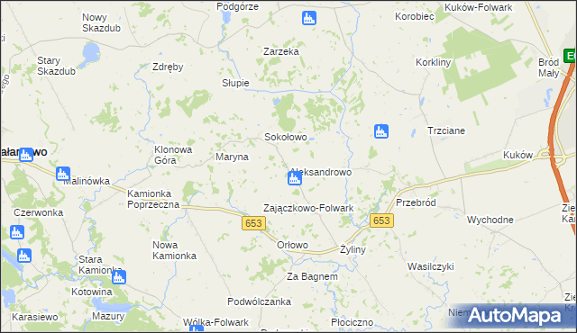 mapa Aleksandrowo gmina Bakałarzewo, Aleksandrowo gmina Bakałarzewo na mapie Targeo