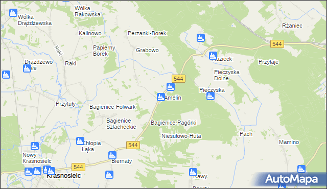 mapa Amelin gmina Krasnosielc, Amelin gmina Krasnosielc na mapie Targeo