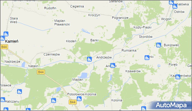 mapa Andrzejów gmina Kamień, Andrzejów gmina Kamień na mapie Targeo