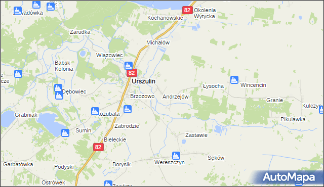 mapa Andrzejów gmina Urszulin, Andrzejów gmina Urszulin na mapie Targeo
