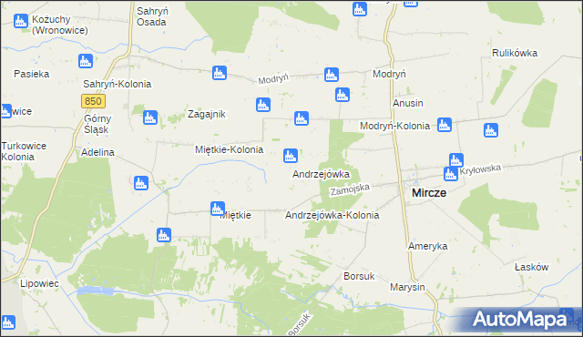 mapa Andrzejówka gmina Mircze, Andrzejówka gmina Mircze na mapie Targeo