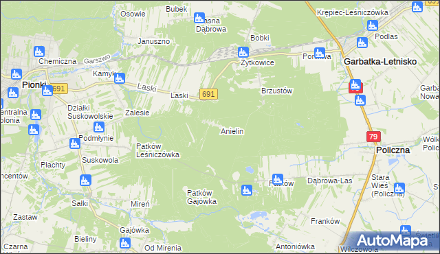 mapa Anielin gmina Garbatka-Letnisko, Anielin gmina Garbatka-Letnisko na mapie Targeo