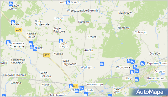 mapa Anielin gmina Łask, Anielin gmina Łask na mapie Targeo
