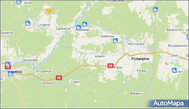 mapa Anielin gmina Poświętne, Anielin gmina Poświętne na mapie Targeo