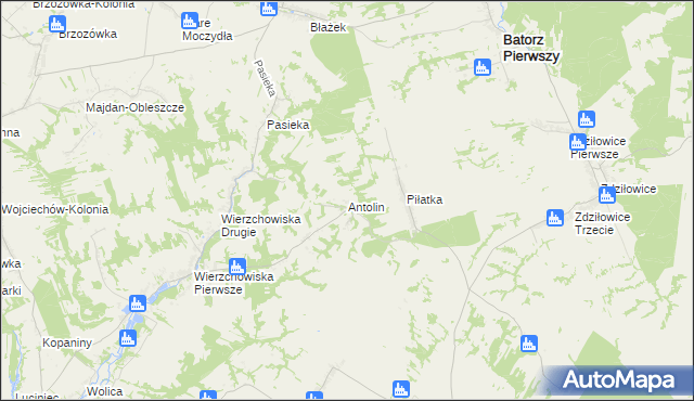mapa Antolin gmina Modliborzyce, Antolin gmina Modliborzyce na mapie Targeo