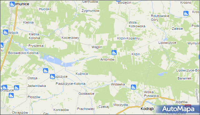 mapa Antoniów gmina Kodrąb, Antoniów gmina Kodrąb na mapie Targeo