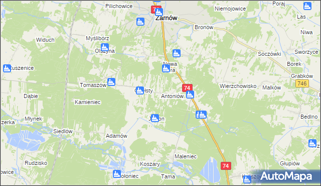 mapa Antoniów gmina Żarnów, Antoniów gmina Żarnów na mapie Targeo
