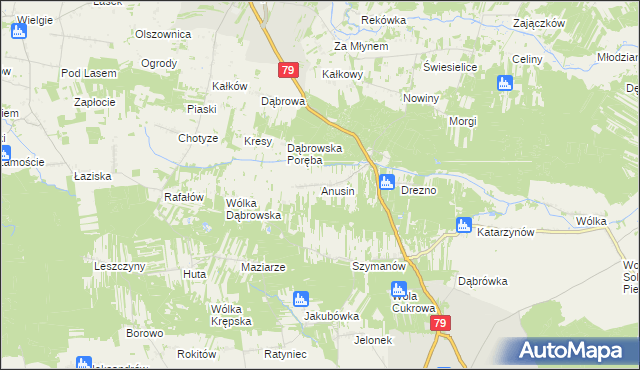 mapa Anusin gmina Ciepielów, Anusin gmina Ciepielów na mapie Targeo
