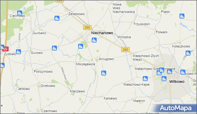 mapa Arcugowo, Arcugowo na mapie Targeo