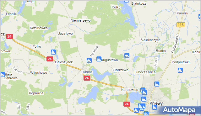 mapa Augustowo gmina Kwilcz, Augustowo gmina Kwilcz na mapie Targeo