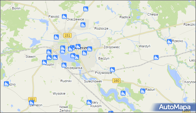 mapa Baczyn gmina Choszczno, Baczyn gmina Choszczno na mapie Targeo