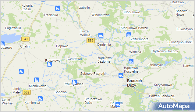 mapa Bądkowo Jeziorne, Bądkowo Jeziorne na mapie Targeo