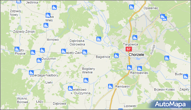 mapa Bagienice gmina Chorzele, Bagienice gmina Chorzele na mapie Targeo