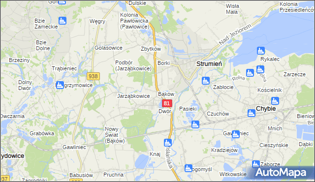 mapa Bąków gmina Strumień, Bąków gmina Strumień na mapie Targeo