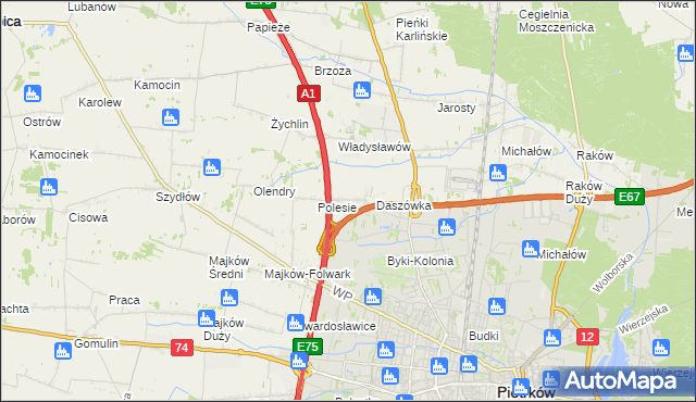 mapa Bąkowiec gmina Grabica, Bąkowiec gmina Grabica na mapie Targeo