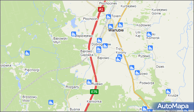 mapa Bąkowo gmina Warlubie, Bąkowo gmina Warlubie na mapie Targeo