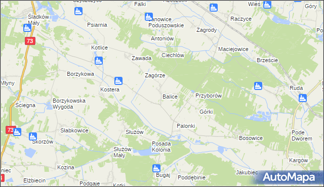 mapa Balice gmina Gnojno, Balice gmina Gnojno na mapie Targeo