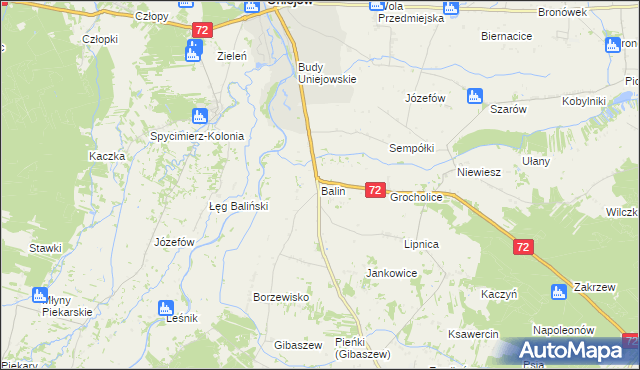 mapa Balin gmina Poddębice, Balin gmina Poddębice na mapie Targeo