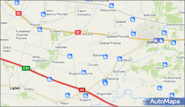 mapa Barbarka gmina Golina, Barbarka gmina Golina na mapie Targeo