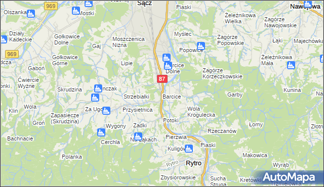 mapa Barcice gmina Stary Sącz, Barcice gmina Stary Sącz na mapie Targeo